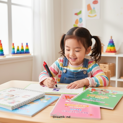 Kind lernt fröhlich mit Lernheften