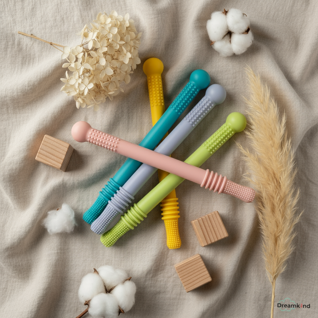 Minimalistisches Flat-Lay alle Beißröhrchen